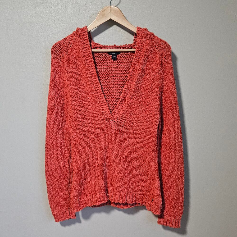 Vtg American Eagle Hoodie Sweater Women XL Rust Cotton Deep‎ V Knit Y2K Pullover